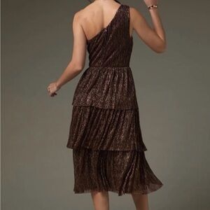 Francesca's Collections Shimmering Brown One-Shoulder Dress